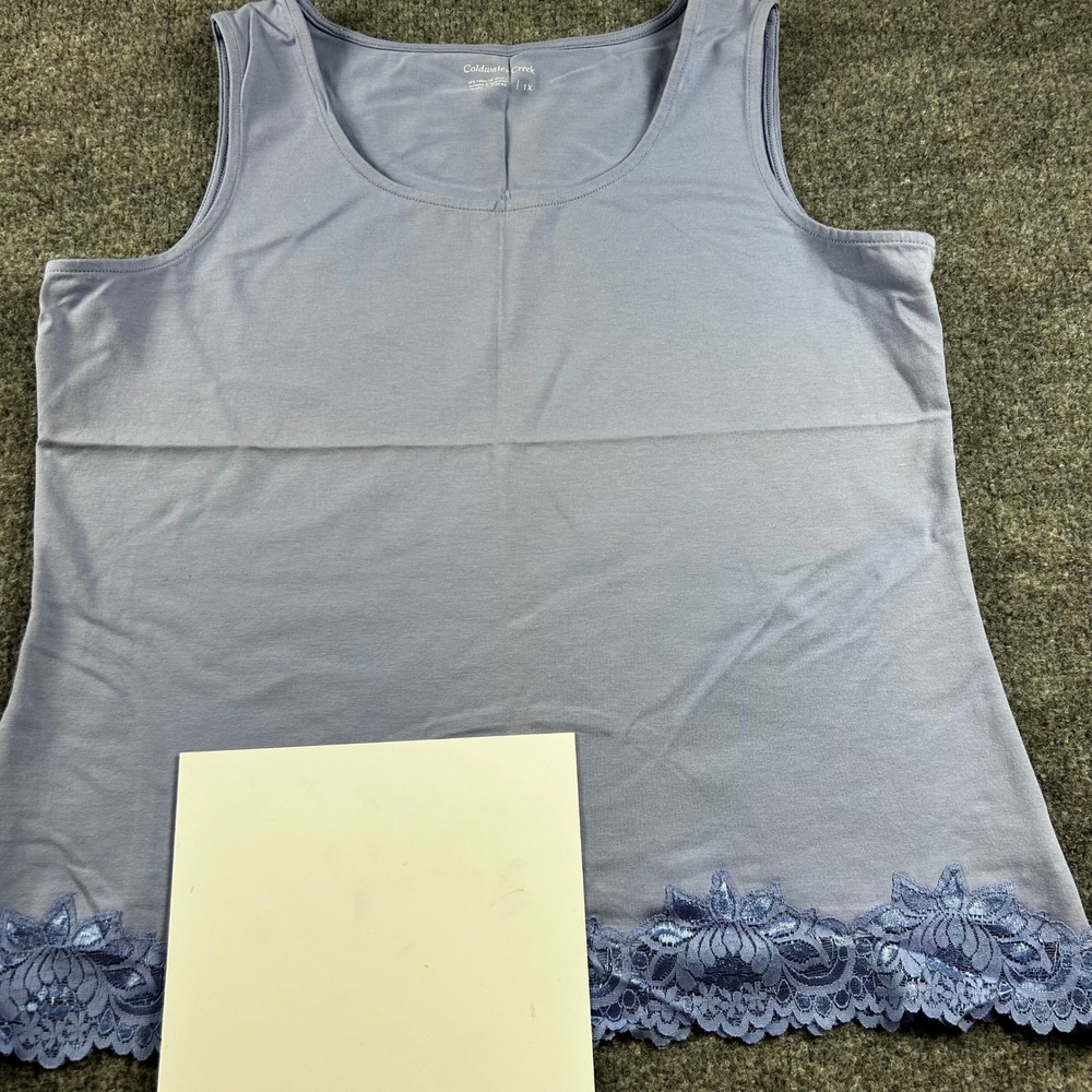 Coldwater Creek Womens 1X Periwinkle Blue Lace Trim Tank Top Scoop Neck